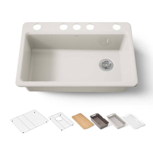 Riverby 33 in. Undermount Single Bowl Cast Iron Workstation Kitchen Sink in Biscuit