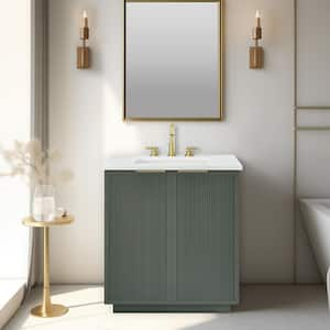 Addison 30 in. W Bath Vanity in Vintage Green with Engineered Stone Top in Ariston White with White Sink