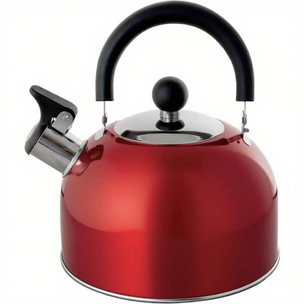 6-Cup Red Stainless Steel Stovetop Kettle for Gas and Induction Tops, 2 qt. Whistling Tea Kettle, Cool-Touch Handle