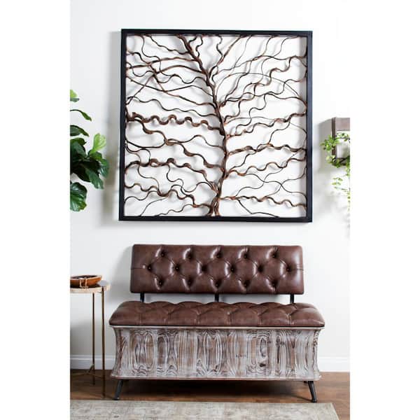 Litton Lane 48 in. x 48 in. Wood Brown Branch Tree Wall Decor with Black Frame
