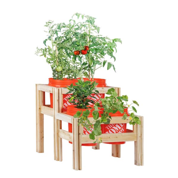 Greenes Fence 30 in. x 28 in. x 30 in. 2-Tiers 4-Bucket Elevated Unfinished Wood Cedar Garden Frame Raised Beds