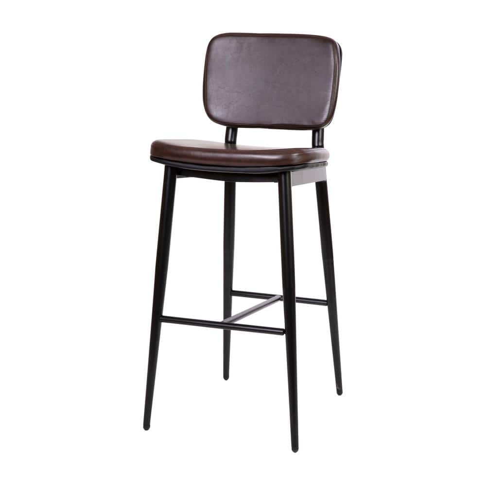Brown Faux Leather and Metal Counter Stools, Set of 2