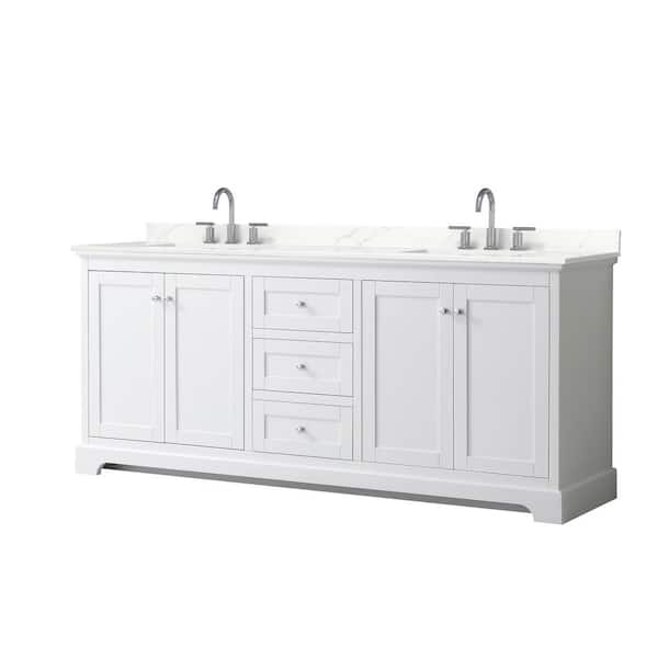 Wyndham Collection Avery 80 in. W x 22 in. D x 35 in. H Double Bath Vanity in White with Giotto Quartz Top