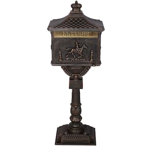 Cast Aluminum Outdoor Mail Box, Patio Garden Decor Postal Box, Bronze (16.5 in. x 11.5 in. x 45.5 in.)