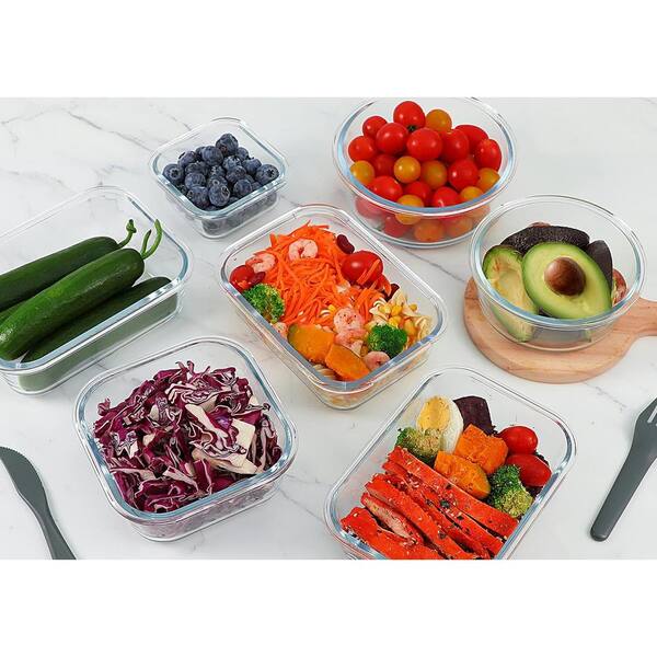 Aoibox 5 Pack/36 oz. Glass Meal Prep Containers with Lids and 3 Compartment, BPA-Free, Gray, Clear