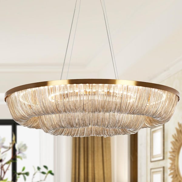 Shoebill 1-Light Integrated LED Plating Brass Circle Chandelier with 2-Tier Silver Metal Block Chain Tassel
