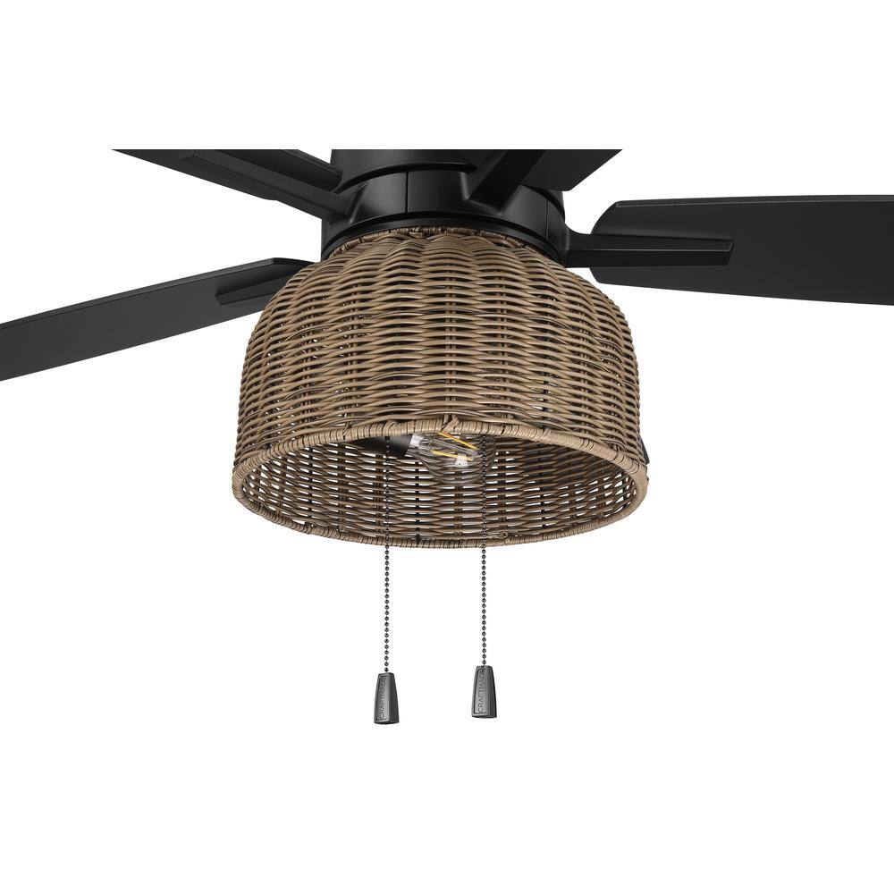 Flat Black and Pecan 52'' Ceiling Fan with Rattan Shade