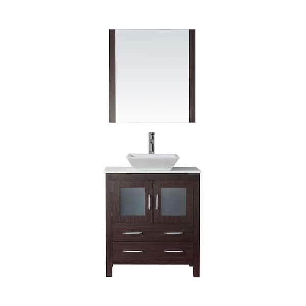 Virtu USA Dior 30 in. W x 18 in. D x 33 in. H Single Sink Bath Vanity in Espresso with Stone Top and Mirror