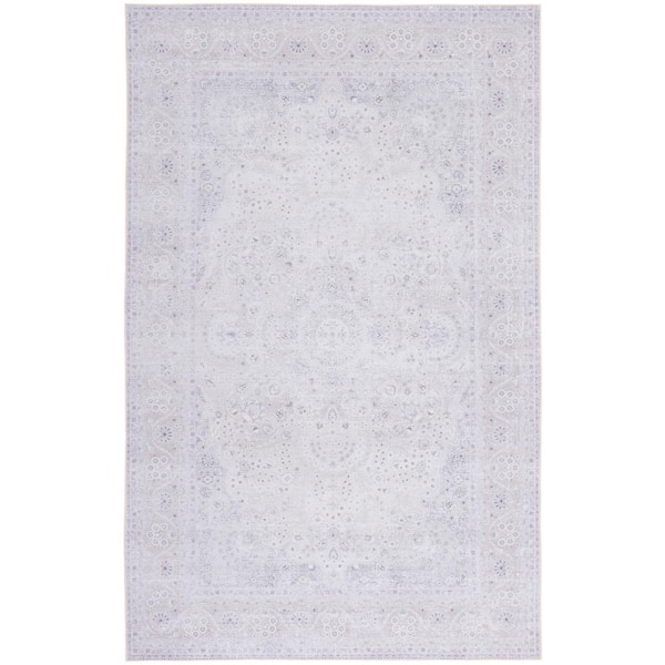 SAFAVIEH Tuscon Beige/Purple 4 ft. x 6 ft. Machine Washable Floral Border Area Rug