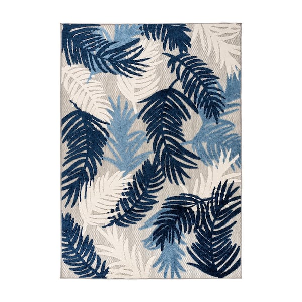 Tropical Floral Modern Indoor/Outdoor Navy 10 ft. x 14 ft. Area Rug