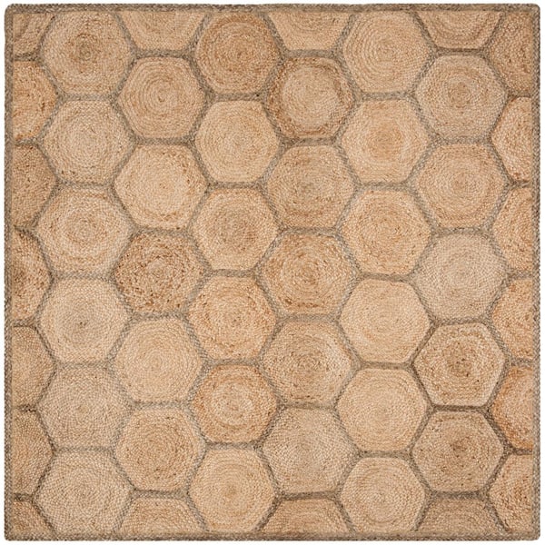 SAFAVIEH Natural Fiber Beige/Gray 4 ft. x 4 ft. Geometric Woven Square Area Rug