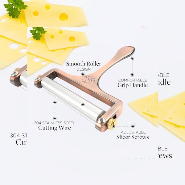 Stainless Steel Wire Cheese Slicer,Hand Held Cheese Cutter Adjustable Thickness Cheese Cutter for Cheddar Cheese Block, Gold