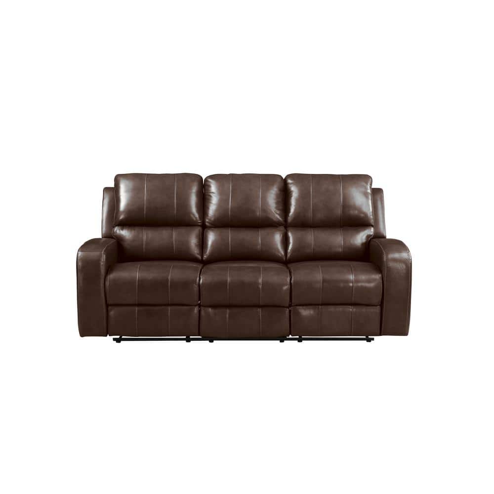 Linton Brown Leather Power Reclining Sofa with Track Arms