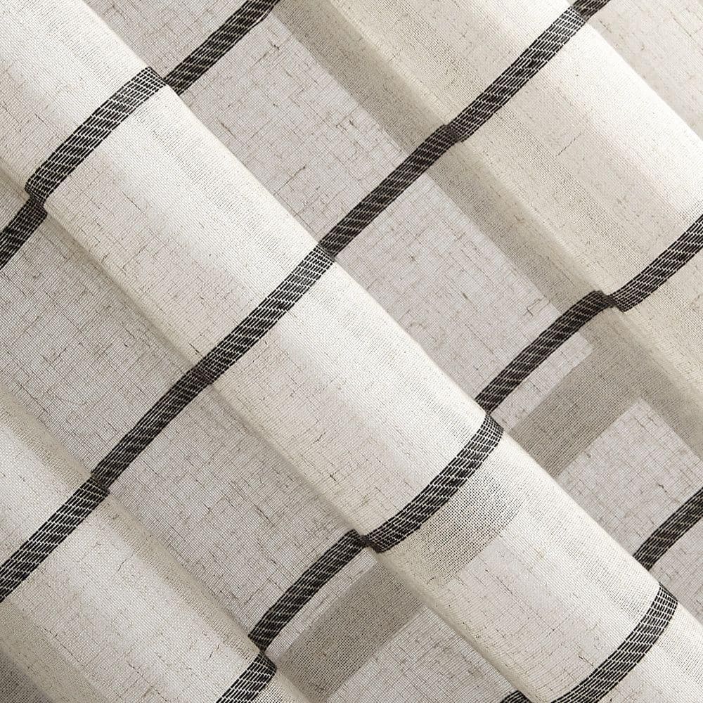 Black and Beige Linen Blend Twill Stripe Sheer Kitchen Curtain Pair