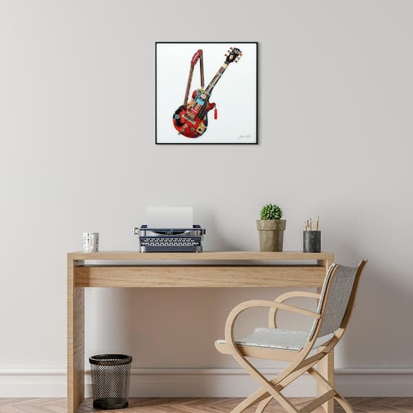 Empire Art Direct "Electric Guitar" Reverse Printed Art Glass and Anodized Aluminum Black Frame Wall Art