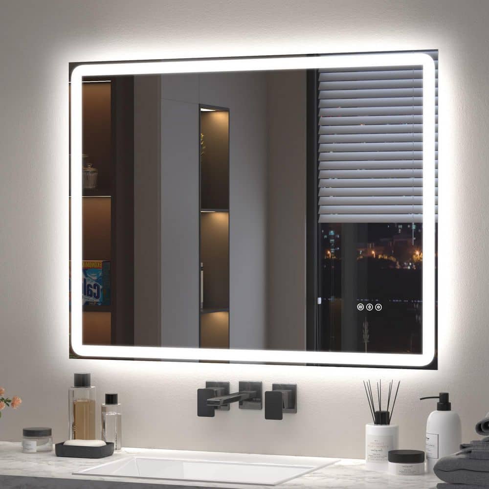 28 in. W x 36 in. H Modern Rectangular Frameless LED Front Lighted Anti-Fog Tempered Glass Wall Bathroom Vanity Mirror price history on PriceWatchPro