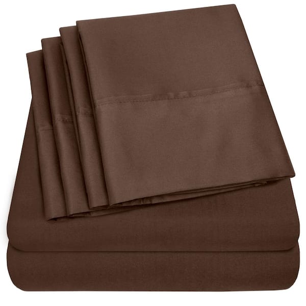 Sweet Home Collection 1500-Supreme Series 6-Piece Brown Solid Color Microfiber RV Queen Sheet Set