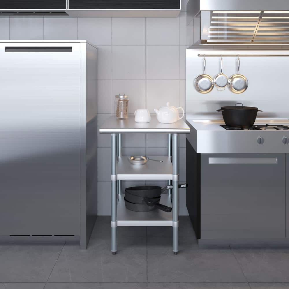 30" x 24" Stainless Steel Utility Table with Two Shelves