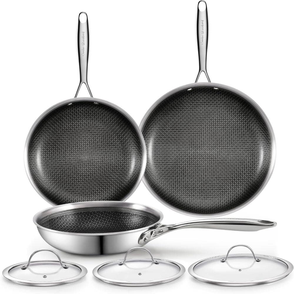 3 Piece 8, 10 and 12 Inch Multi-Ply Clad Stainless Steel Hybrid Nonstick Skillet with Tempered Glass Lids price history on PriceWatchPro
