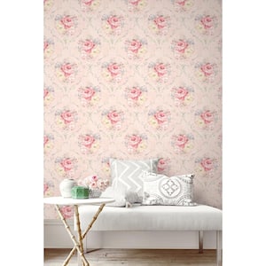 Framed Bouquet Pink and Rose and Yellow Vinyl Peel and Stick Strippable Wallpaper Roll (Cover 30.75 sq. ft. )