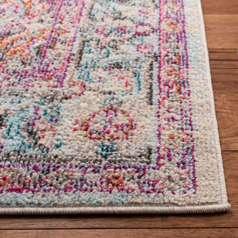 Beige and Fuchsia Geometric Rectangular Area Rug