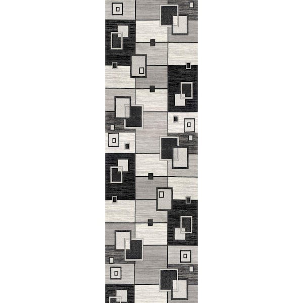 Montage Grey Black, Checkered 2 ft. x 7 ft. Geometric Indoor Runner Rug