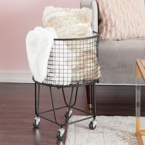 CosmoLiving by Cosmopolitan Black Deep Set Metal Mesh Laundry Basket Storage Cart with Wheels
