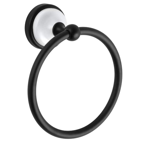 Design House Savannah Wall Mounted Towel Ring in Matte Black and White