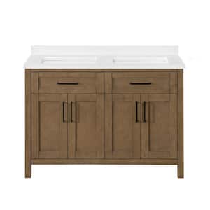 Tahoe Duo 48 in. W x 21 in. D x 35 in. H Double Sink Bath Vanity in Almond Latte with White Engineered Marble Top