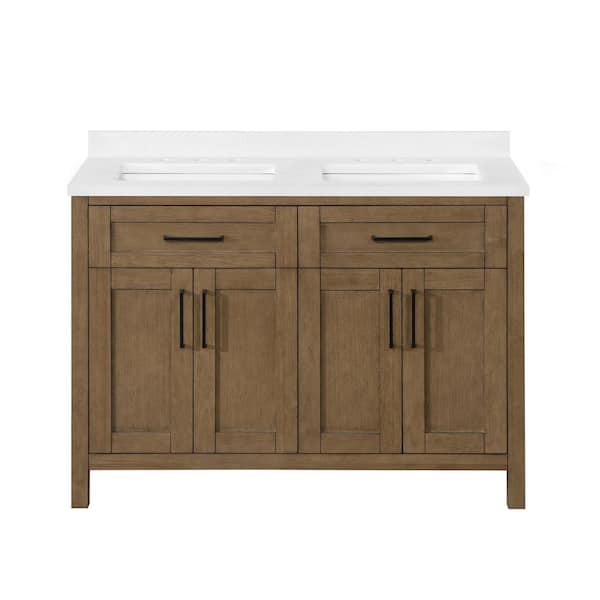 Tahoe Duo 48 in. Double Sink Almond Latte Bath Vanity with White Engineered Marble Top (Assembled)