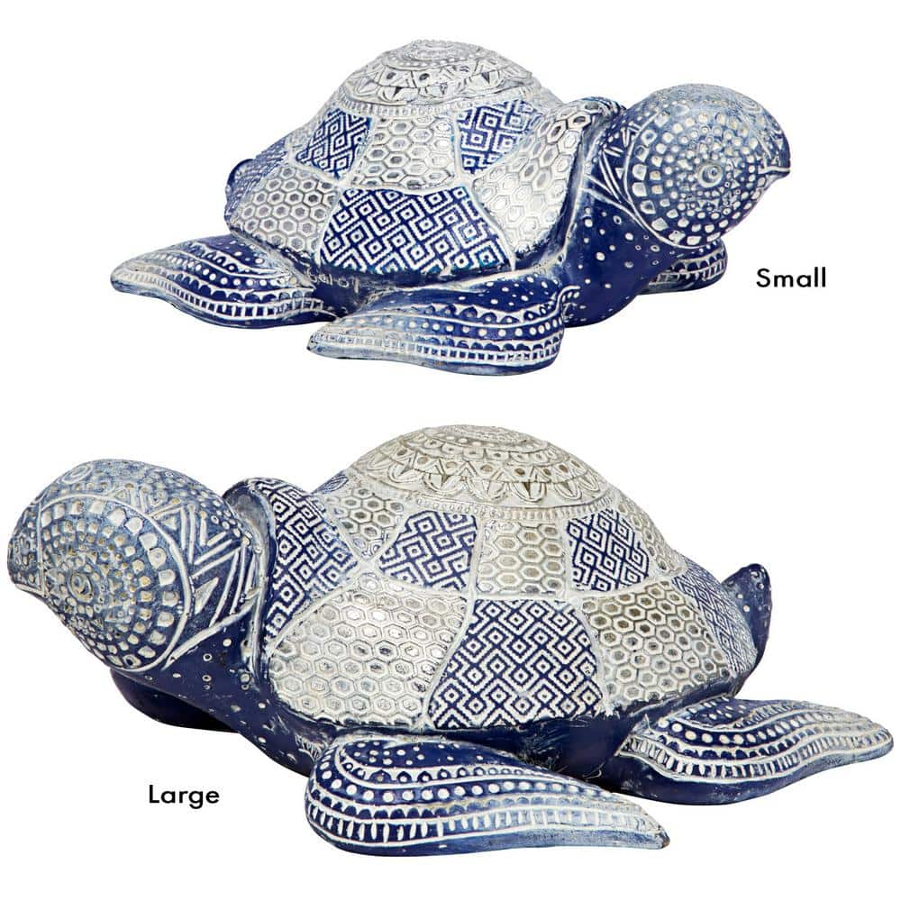 Peaceful Blue and Silver Resin Sea Turtle Figurine Set