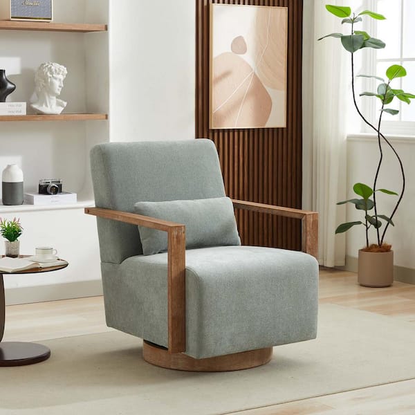 Unbranded Pale Green Linen Mid Century Swivel Accent Chair Modern Upholstered Armchair 360 Degree Swivel Chair Reading Side Chair