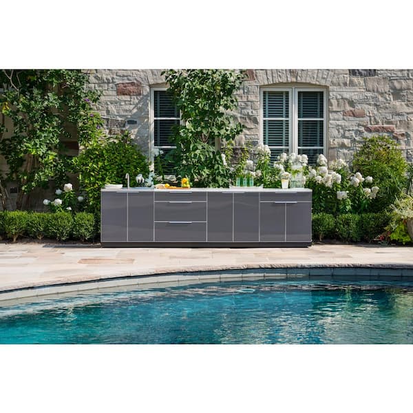 Newage Products Slate Gray 4 Piece 157 25 In W X 36 5 In H X 24 In D Outdoor Kitchen Cabinet Set Without Counter Tops 65378 The Home Depot