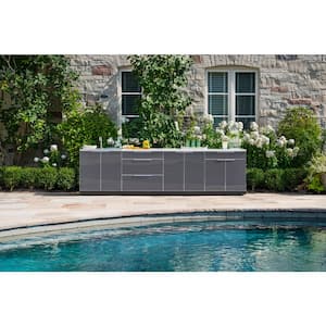 Slate Gray 3-Piece 64 in. W x 36.5 in. H x 24 in. D Outdoor Kitchen Cabinet Set with Countertop