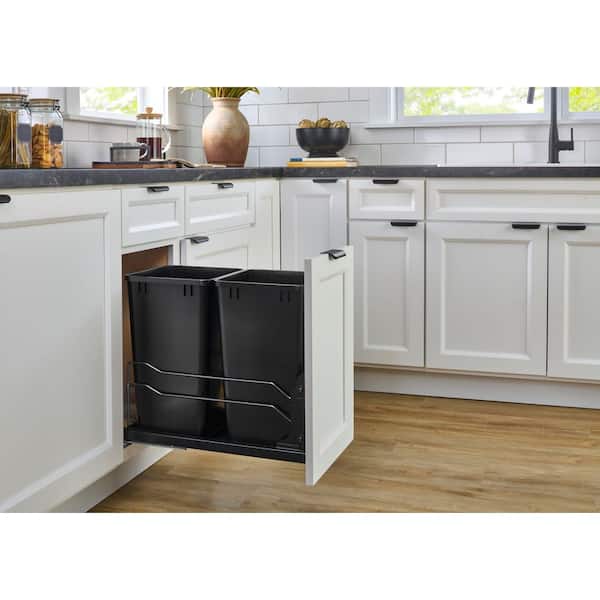 Gray Double Pull Out Trash Can 50 qt. with Soft-Close
