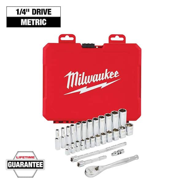 Milwaukee - 1/4 in. Drive Metric Ratchet and Socket Mechanics Tool Set (28-Piece)