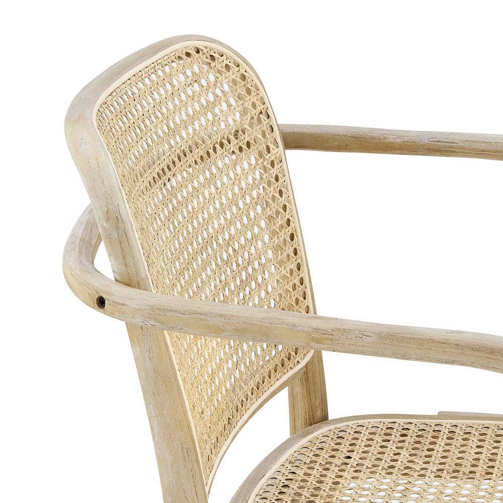 Winona Gray Elm Wood and Rattan Cane High Arm Chair