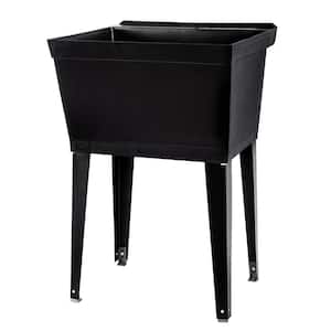 22.875 in. x 23.5 in. Black 19 Gal. Thermoplastic Utility Sink Kit with Black Metal Legs, P-Trap and Supply Lines