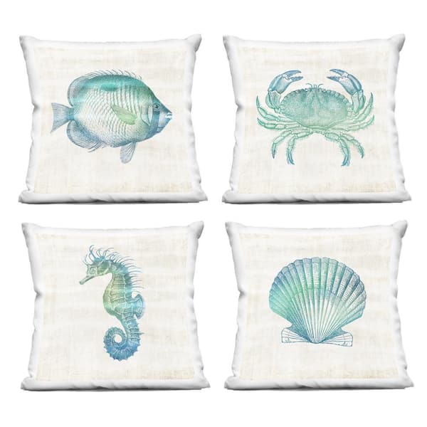 Stupell Industries Aquatic Sea Life Impressions Green Abstract Polyester 18 in. x 18 in. Throw Pillow Set of 4