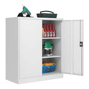 31.5 in. W x 35.4 in. H x 15.7 in. D 2-Adjustable Shelves Metal Garage Storage Freestanding Cabinet w/ 2-Doors in White