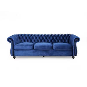 Sommerville 85 in. Navy Blue Velvet 3-Seater Sofa with Flared Arms