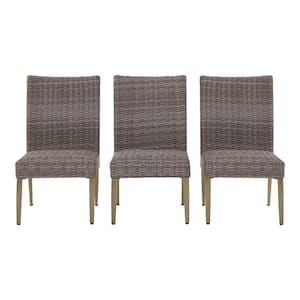 Solace Hill Set of 3 Light Brown Padded Wicker Stationary Armless Outdoor Dining Chairs