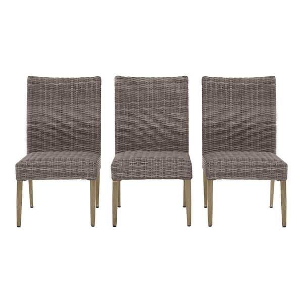Hampton Bay Solace Hill Set of 3 Light Brown Padded Wicker Stationary Armless Outdoor Dining Chairs