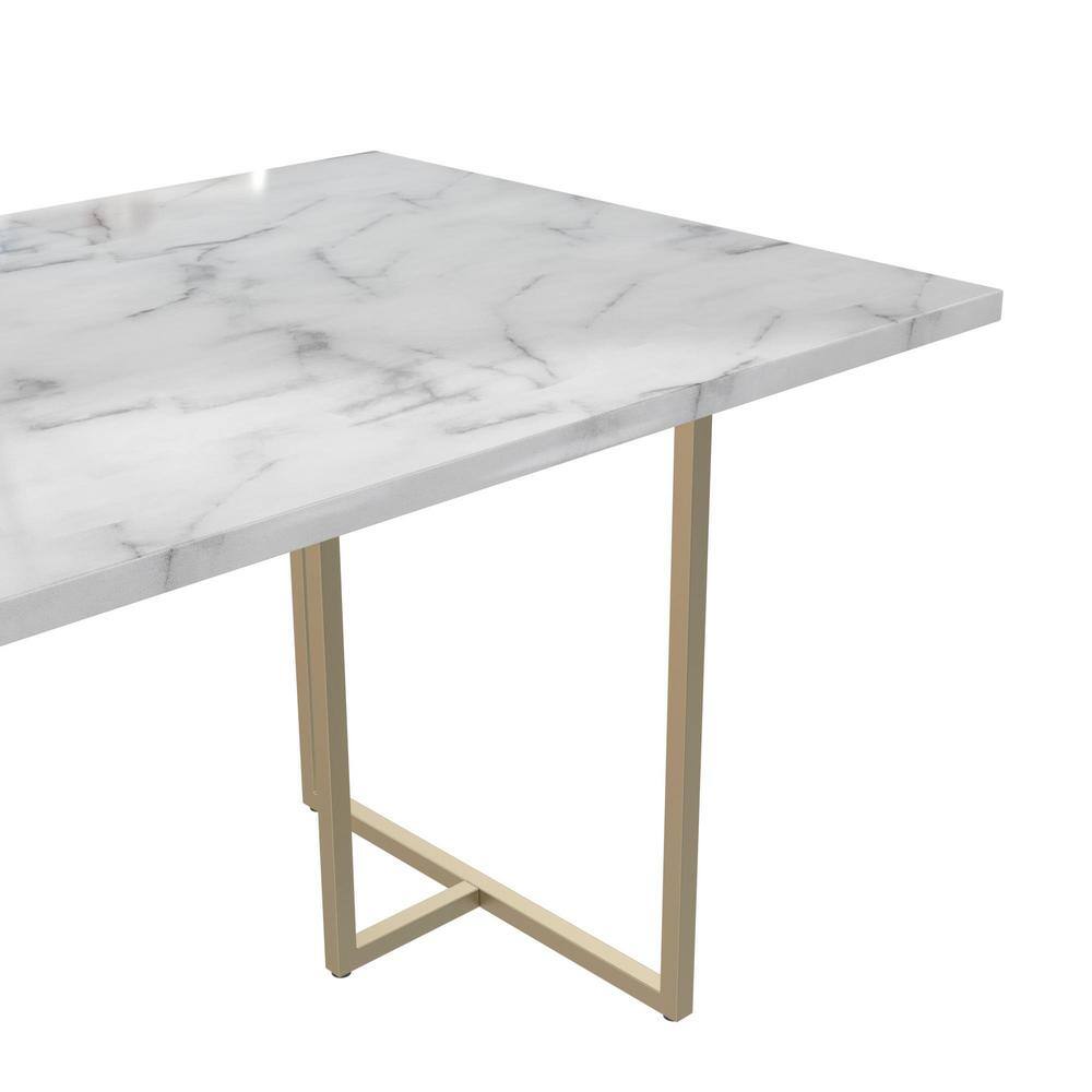 CosmoLiving Rectangular 68" Faux Marble Dining Table with Gold Legs