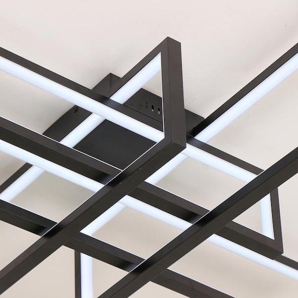 UMEILUCE 32.2 in. 4-Light Black Rectangle LED Dimmable Flush