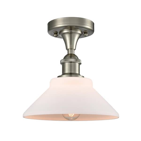 Innovations Orwell 8.38 in. 1-Light Brushed Satin Nickel Flush Mount with Matte White Glass Shade