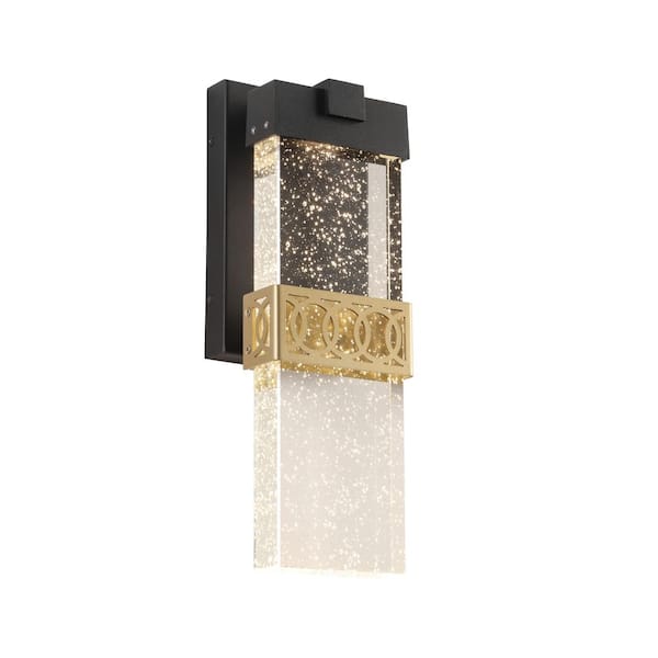 Jushua 1-Light Black and Gold Not Motion Sensing Outdoor Hardwired Wall Lantern Sconce with Integrated LED (Bulb Not Included)