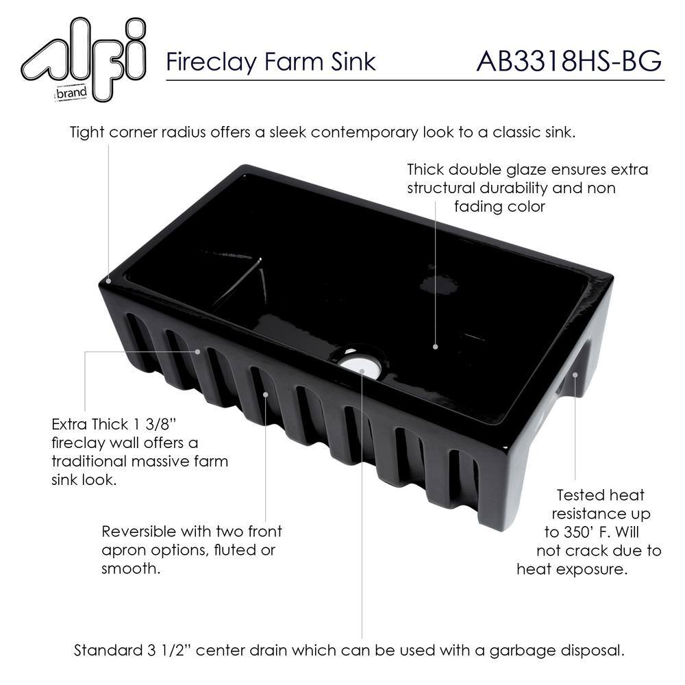 33'' Black Gloss Fireclay Farmhouse Kitchen Sink
