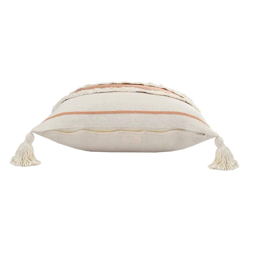 Quarry Brown and White Striped Tufted Square Throw Pillow