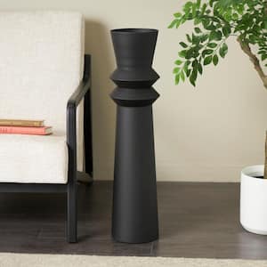 32 in. Black Tall Art Deco Fluted Floor Metal Decorative Vase